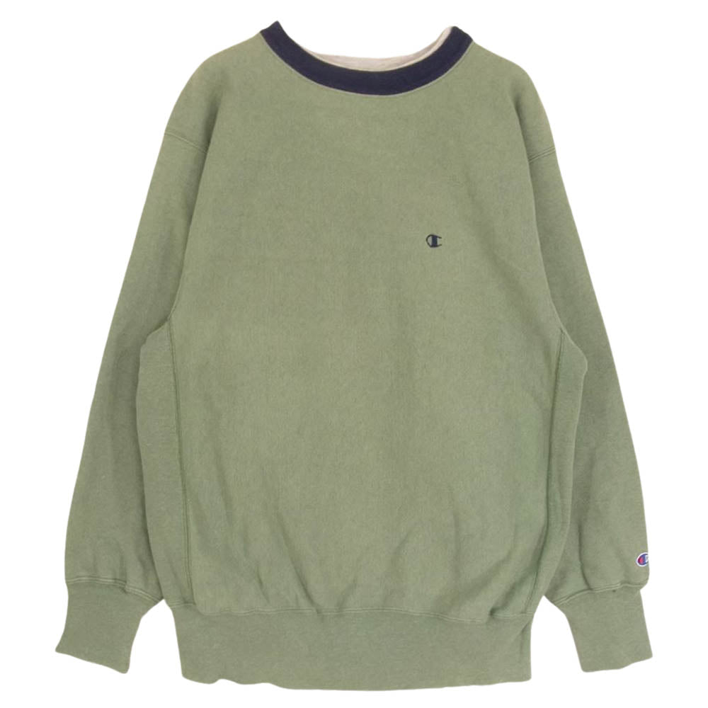 Champion チャンピオン 90s REVERSE WEAVE リメイク エルボーパッチ ダブル ネック リバースウィーブ スウェット モスグリーン系 XL【中古】