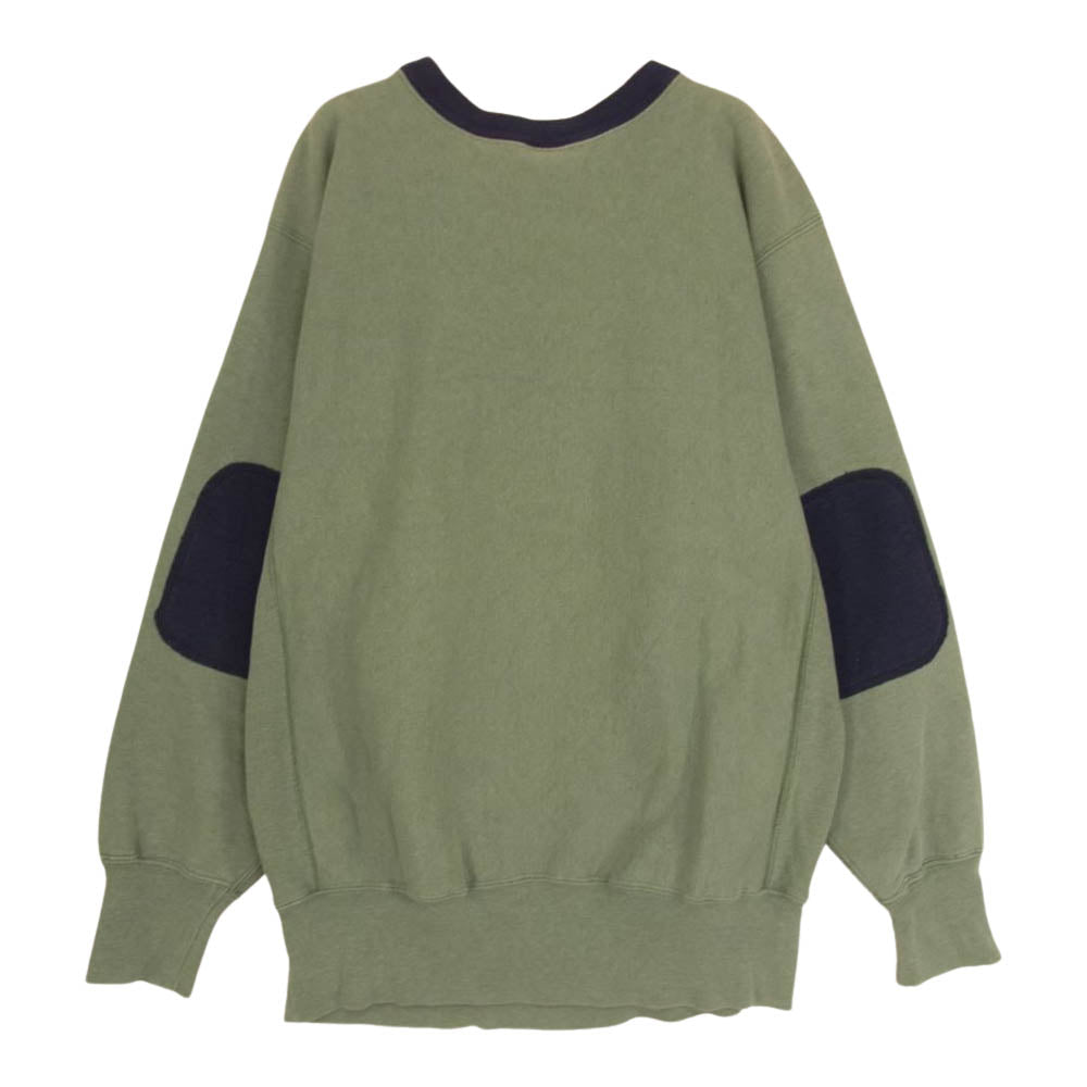 Champion チャンピオン 90s REVERSE WEAVE リメイク エルボーパッチ ダブル ネック リバースウィーブ スウェット モスグリーン系 XL【中古】