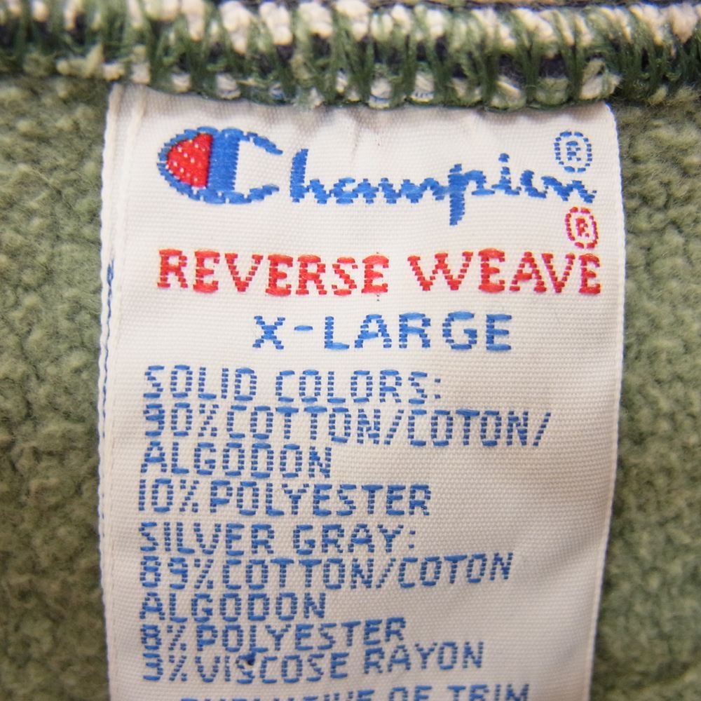 Champion チャンピオン 90s REVERSE WEAVE リメイク エルボーパッチ ダブル ネック リバースウィーブ スウェット モスグリーン系 XL【中古】