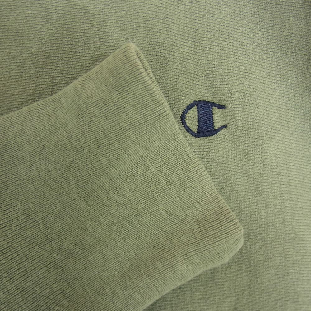 Champion チャンピオン 90s REVERSE WEAVE リメイク エルボーパッチ ダブル ネック リバースウィーブ スウェット モスグリーン系 XL【中古】