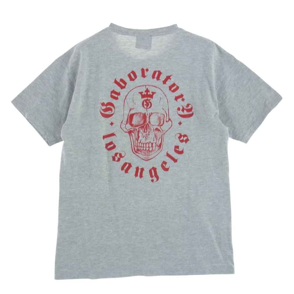 GABOR ガボール GABORATORY スカル ロゴ SV925 プレート付け 半袖 TEE Tシャツ  グレー系【中古】