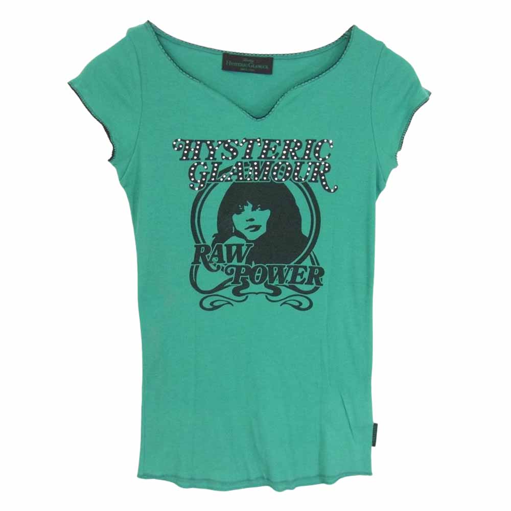 HYSTERIC GLAMOUR ヒステリックグラマー RAW POWER ラインストーン カットソー Tシャツ  グリーン系 F【中古】
