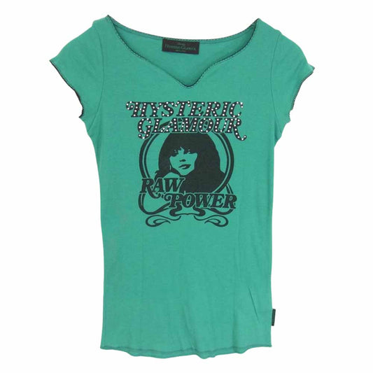 HYSTERIC GLAMOUR ヒステリックグラマー RAW POWER ラインストーン カットソー Tシャツ  グリーン系 F【中古】