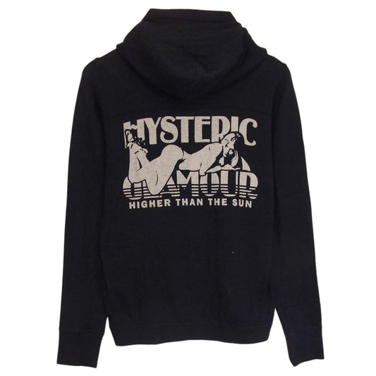 HYSTERIC GLAMOUR ヒステリックグラマー 0124CF07 ガールプリント ジップ ニット パーカー ブラック系 FREE【中古】