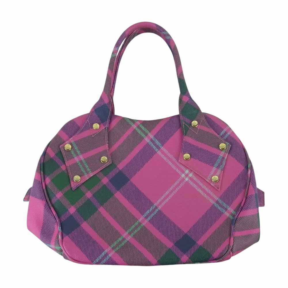 Vivienne Westwood ヴィヴィアンウエストウッド チェック柄 ハンド バッグ イタリア製 ピンク系【中古】
