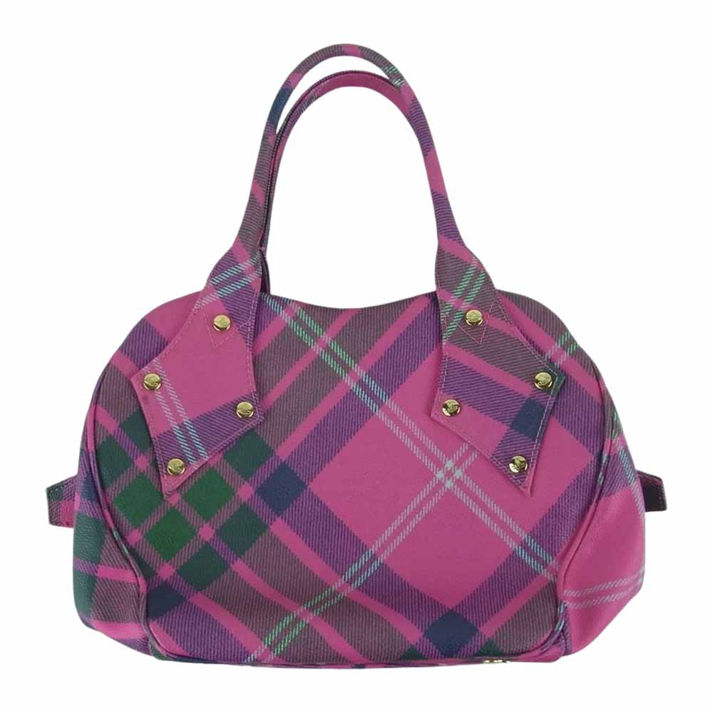 Vivienne Westwood ヴィヴィアンウエストウッド チェック柄 ハンド バッグ イタリア製 ピンク系【中古】
