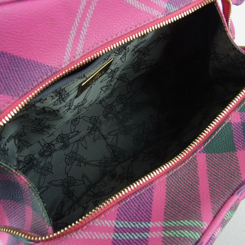 Vivienne Westwood ヴィヴィアンウエストウッド チェック柄 ハンド バッグ イタリア製 ピンク系【中古】