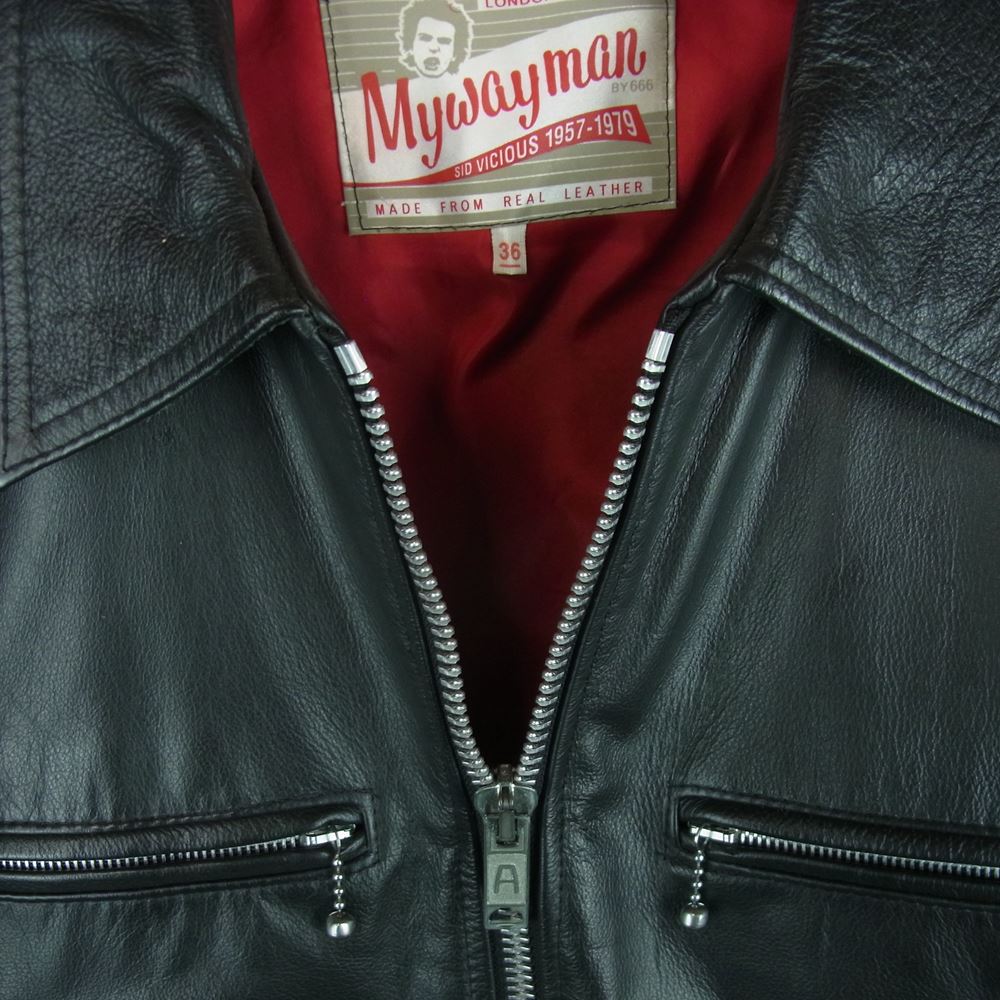 トリプルシックス MY WAY MAN マイウェイマン シドヴィシャス シドジャン レザー シングル ライダース ジャケット ブラック系 36【中古】