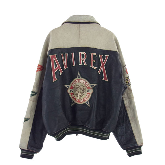 AVIREX アヴィレックス 【訳難有】90s NORTHWEST WILD BEARS スタジャン 羊革 ブラック系 M【中古】