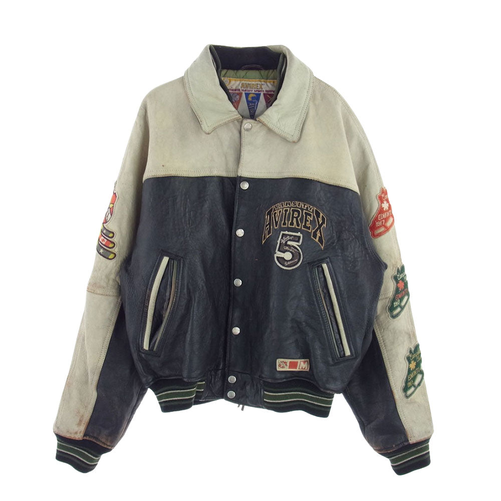 AVIREX アヴィレックス 【訳難有】90s NORTHWEST WILD BEARS スタジャン 羊革 ブラック系 M【中古】