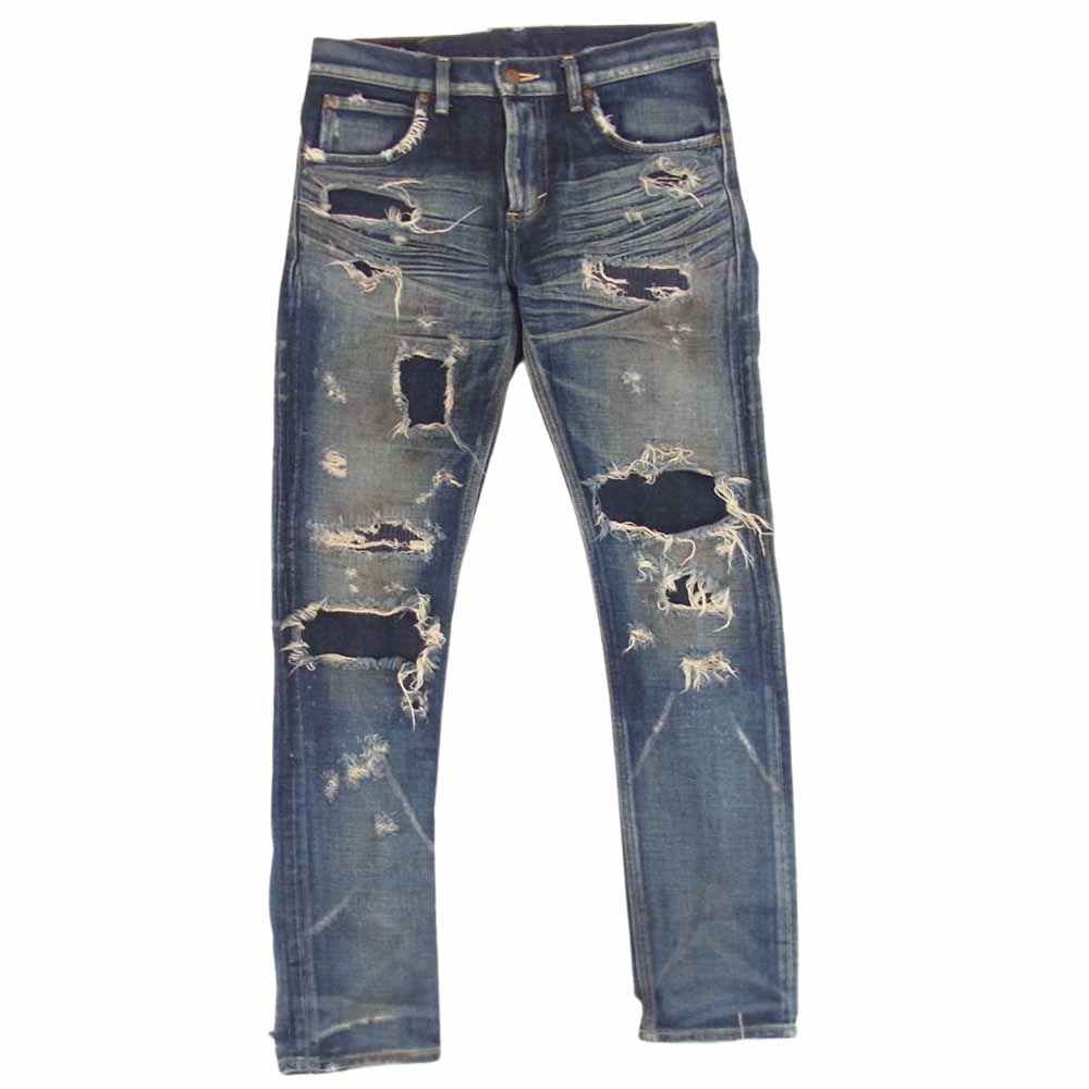 Lee リー LB-0114  × M THANK YOU FRIENDS リペア ダメージ クラッシュ加工 デニム パンツ インディゴブルー系 M【中古】