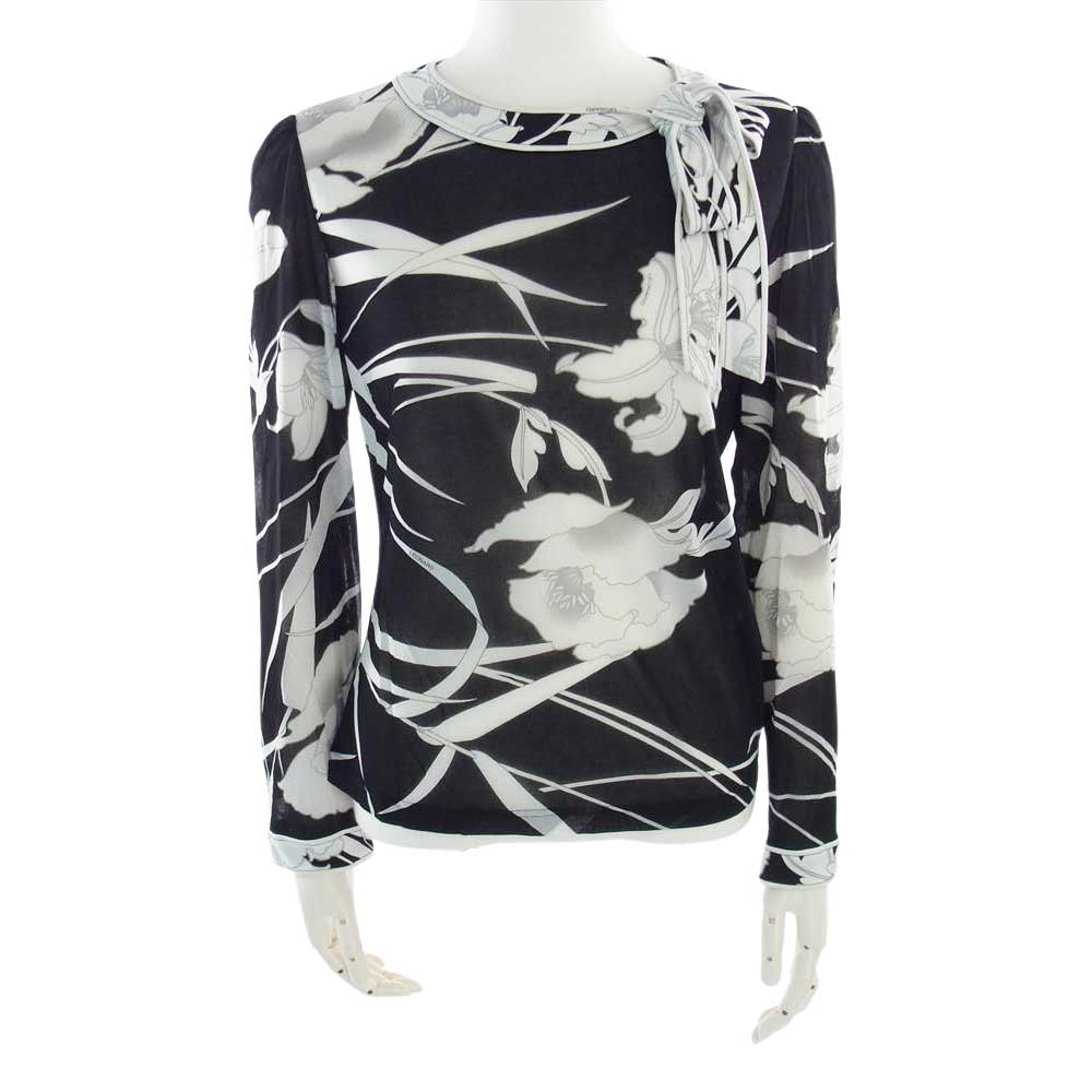 LEONARD レオナール FASHION ファッション 0169509 フラワー総柄 花柄 ボウタイ 長袖 シャツ ブラック系 L【中古】