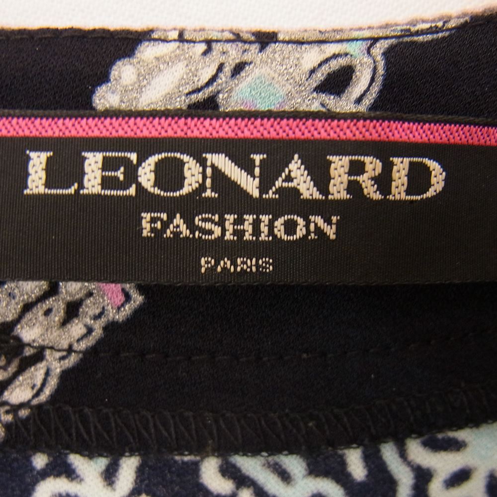 LEONARD レオナール FASHION ファッション ビジュー ラインストーン スパンコール装飾 長袖 Tシャツ カットソー ダークネイビー系 L【中古】