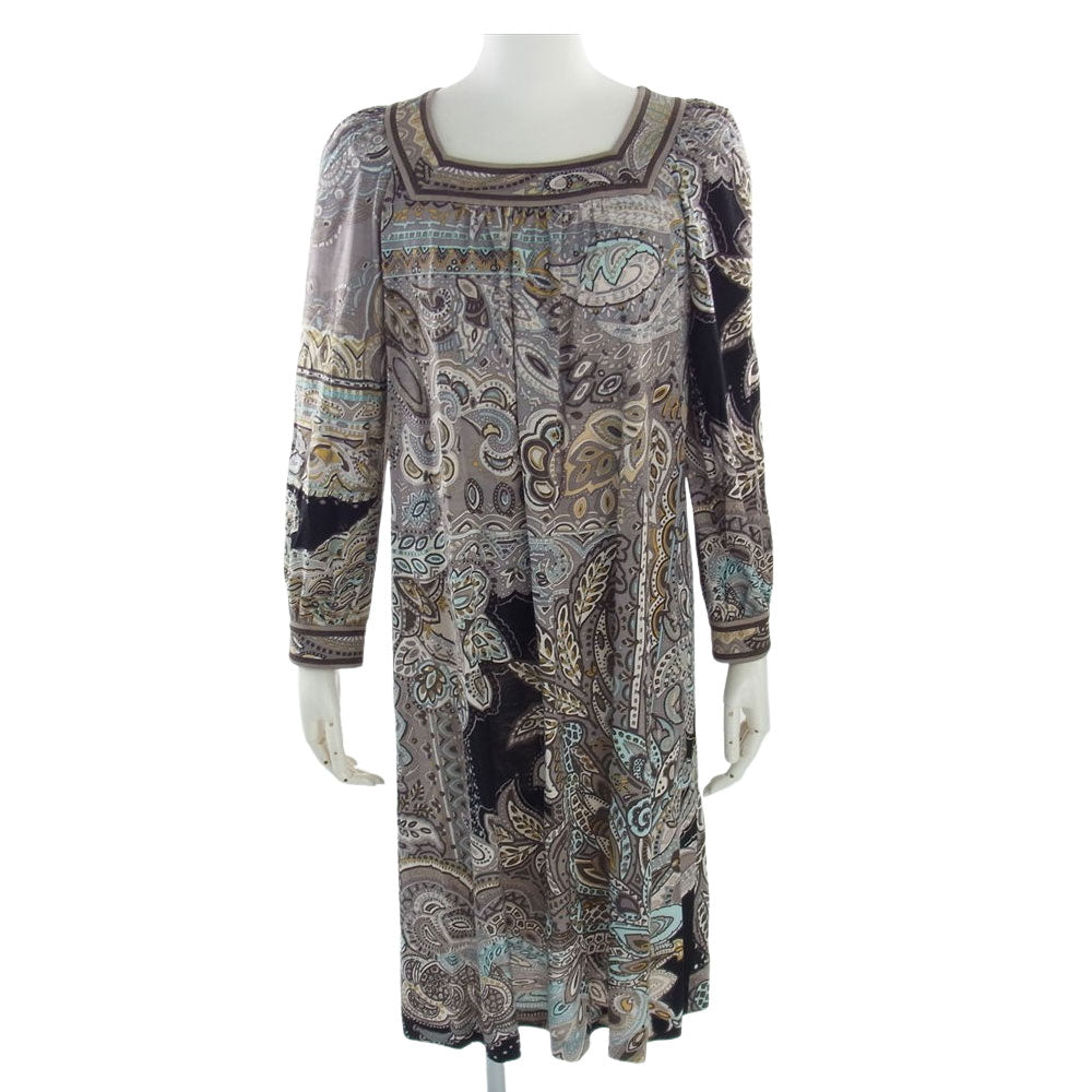 LEONARD レオナール FASHION ファッション 0380642 シルク混 ペイズリー総柄 ワンピース ドレス マルチカラー系 42【中古】