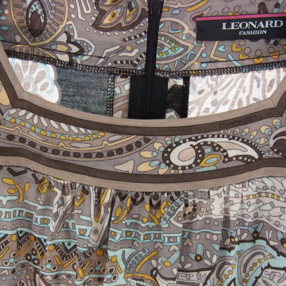LEONARD レオナール FASHION ファッション 0380642 シルク混 ペイズリー総柄 ワンピース ドレス マルチカラー系 42【中古】
