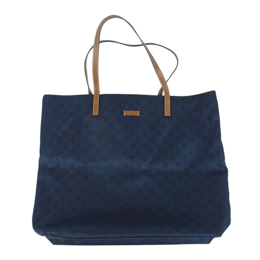 GUCCI グッチ 295252 467891 GG ナイロン キャンバス サテン レザー トート バッグ イタリア製 ダークネイビー系【中古】