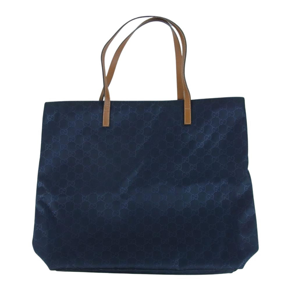GUCCI グッチ 295252 467891 GG ナイロン キャンバス サテン レザー トート バッグ イタリア製 ダークネイビー系【中古】