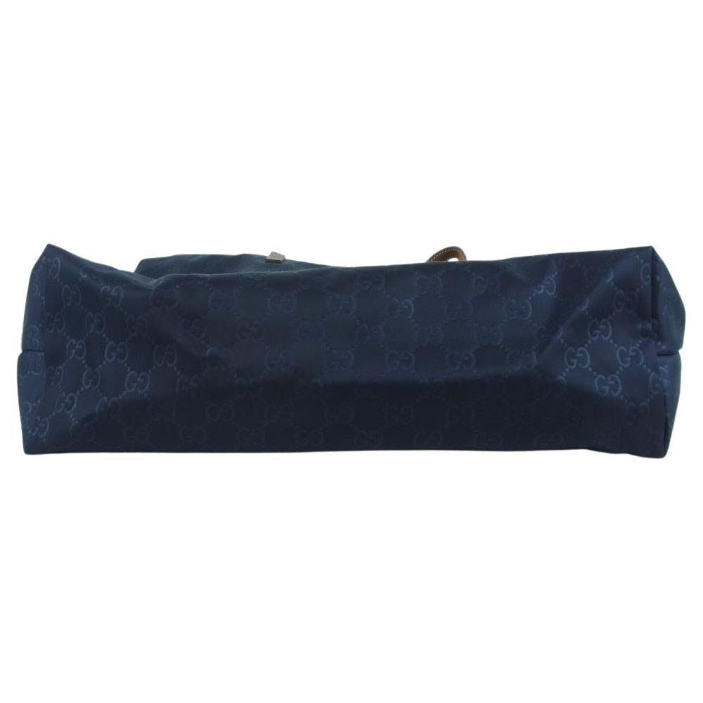 GUCCI グッチ 295252 467891 GG ナイロン キャンバス サテン レザー トート バッグ イタリア製 ダークネイビー系【中古】