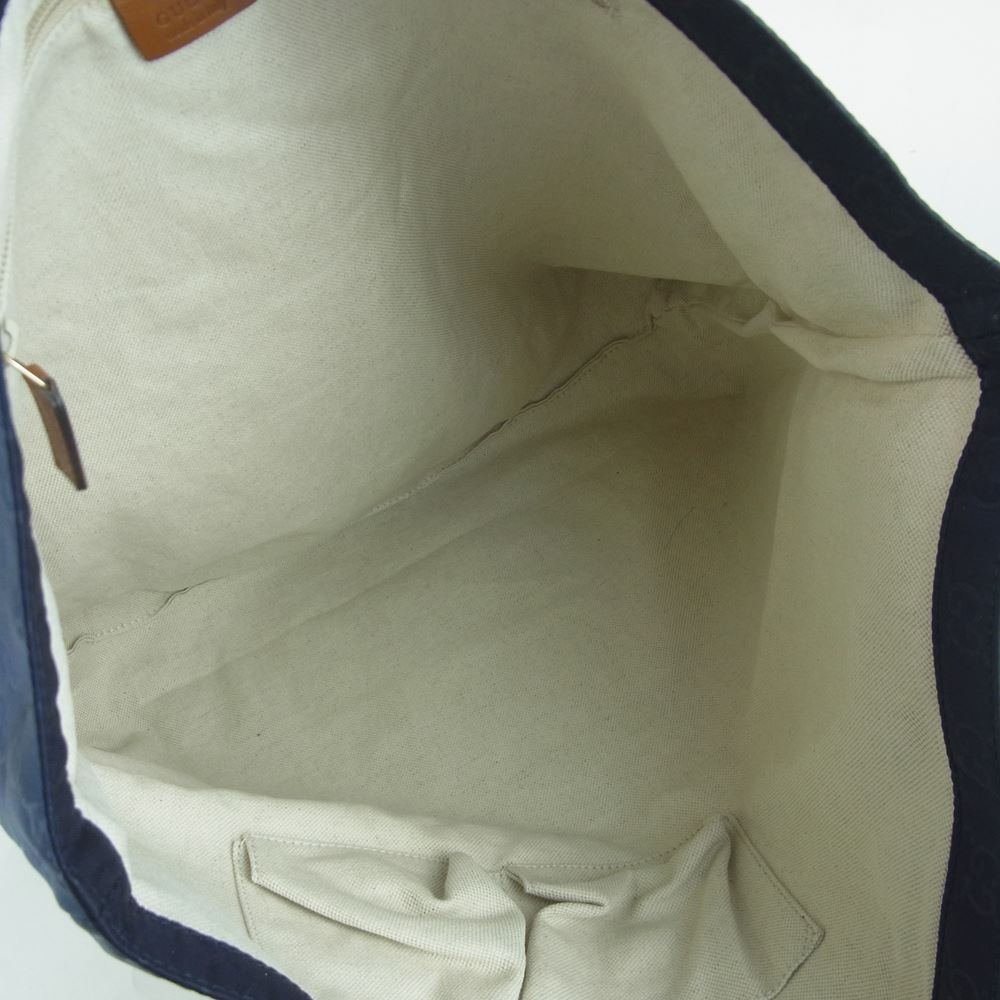 GUCCI グッチ 295252 467891 GG ナイロン キャンバス サテン レザー トート バッグ イタリア製 ダークネイビー系【中古】