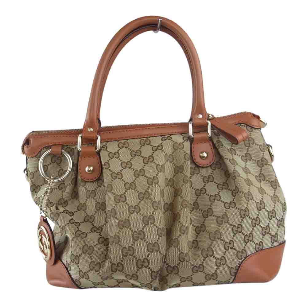 GUCCI グッチ 247902 002123  GG柄 2Way スーキー ディアマンテ キャンバス レザー ショルダー ハンド バッグ  ブラウン系【中古】