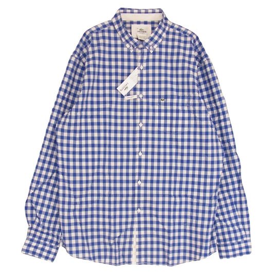 LACOSTE ラコステ ロゴ チェック 長袖 シャツ ホワイト ブルー ブルー系 ホワイト系 45【新古品】【未使用】【中古】