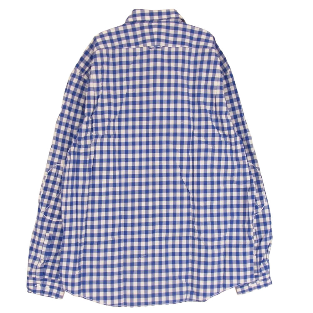 LACOSTE ラコステ ロゴ チェック 長袖 シャツ ホワイト ブルー ブルー系 ホワイト系 45【新古品】【未使用】【中古】