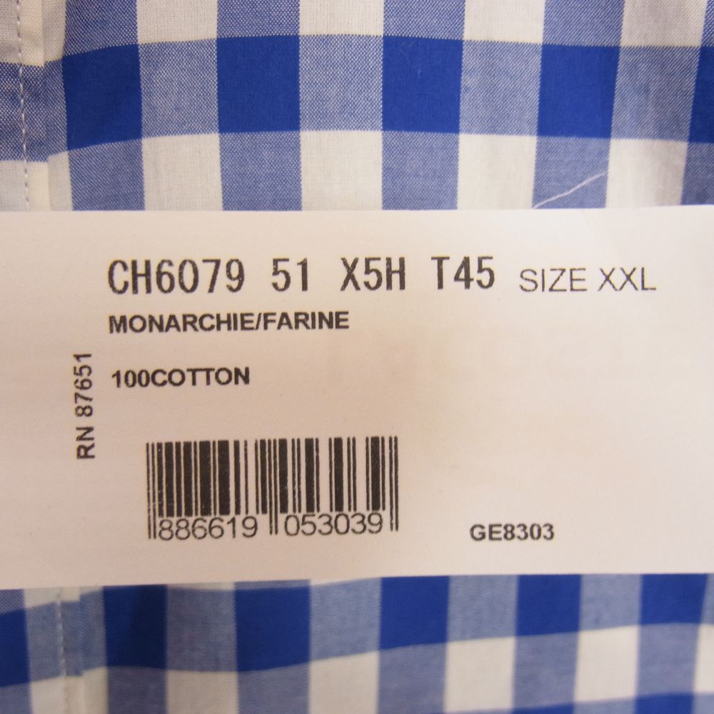 LACOSTE ラコステ ロゴ チェック 長袖 シャツ ホワイト ブルー ブルー系 ホワイト系 45【新古品】【未使用】【中古】