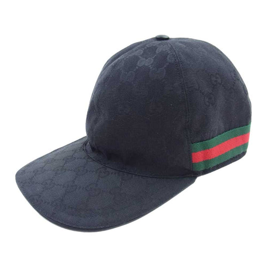 GUCCI グッチ GGキャンバス シェリーライン キャップ 帽子 ブラック系 L(59㎝)【中古】