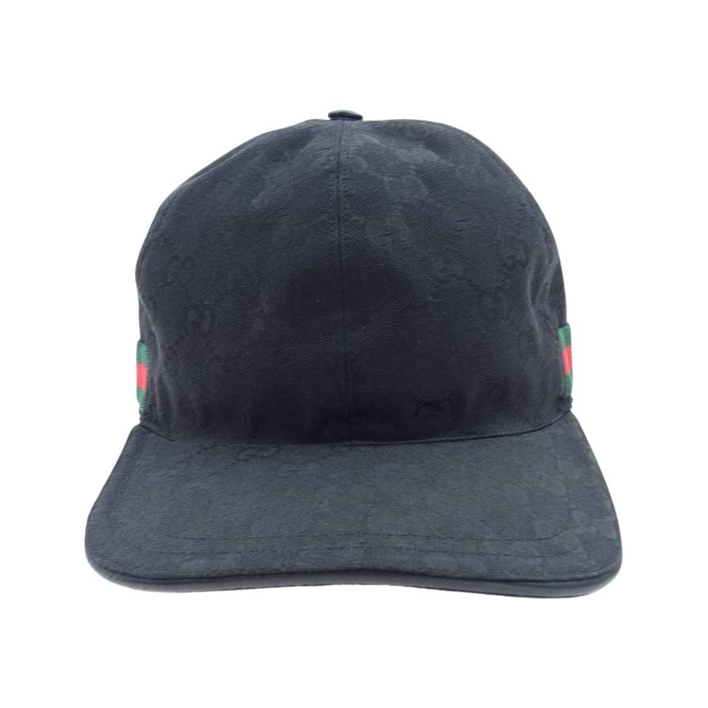 GUCCI グッチ GGキャンバス シェリーライン キャップ 帽子 ブラック系 L(59㎝)【中古】