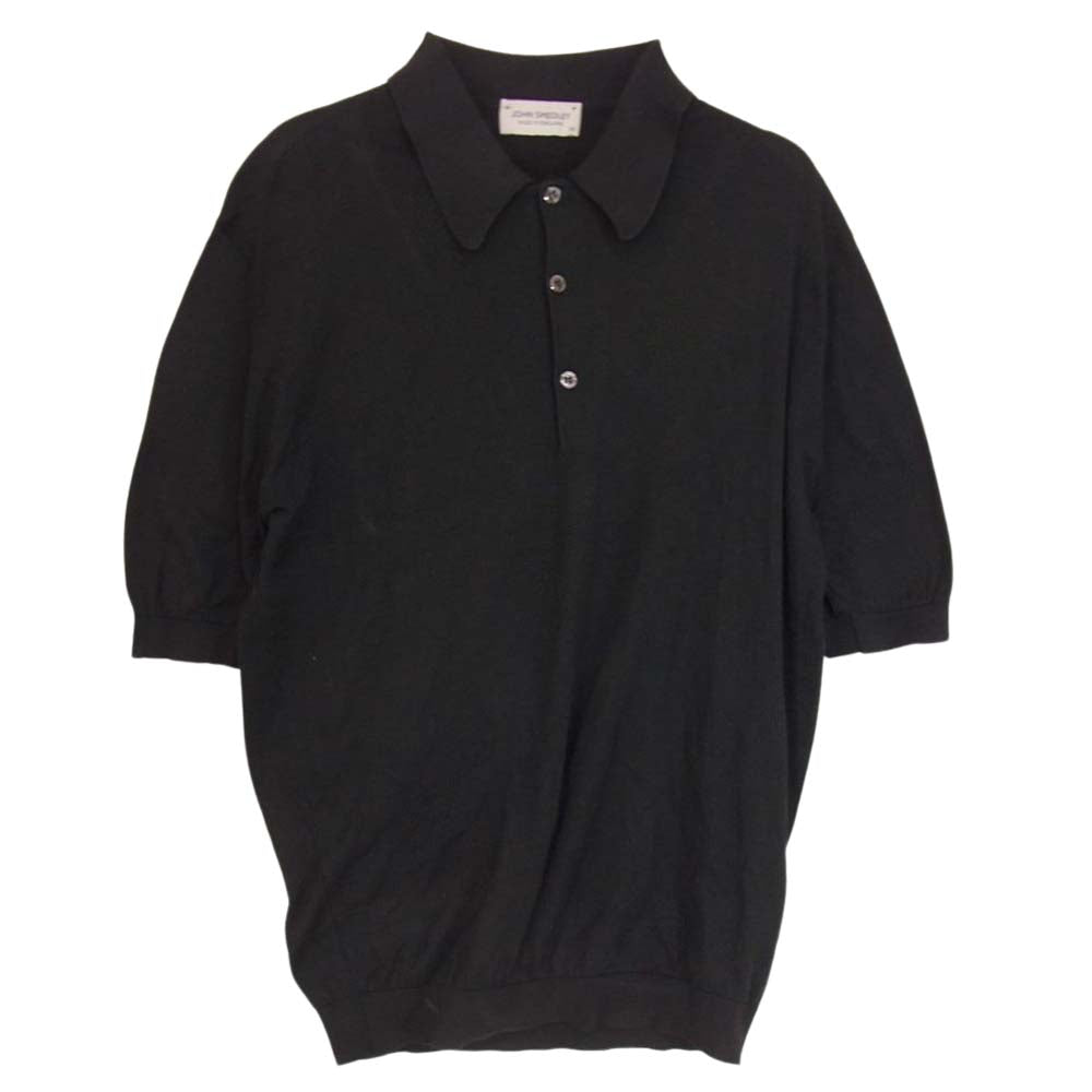 JOHN SMEDLEY ジョンスメドレー 英国製 3B コットン 半袖 ニット ポロシャツ ブラック系 XS【中古】