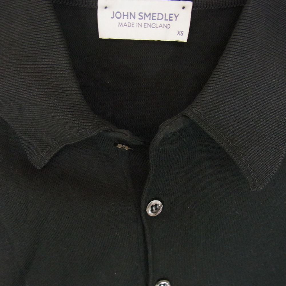 JOHN SMEDLEY ジョンスメドレー 英国製 3B コットン 半袖 ニット ポロシャツ ブラック系 XS【中古】