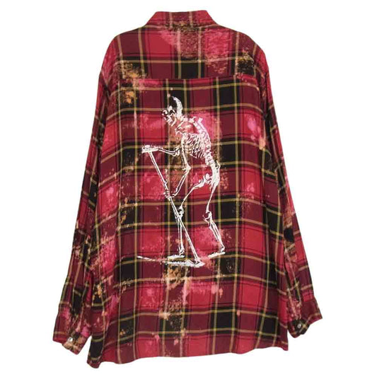 ゲルニカ ANARCHY SHIRTS アナーキー バックスカル ハンドペイント パッチワーク ブリーチ チェック  長袖 シャツ レッド系 サイズ表記無【中古】