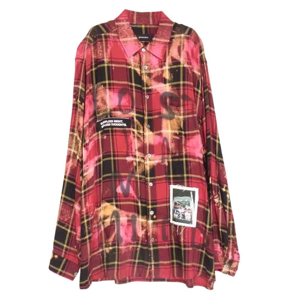 ゲルニカ ANARCHY SHIRTS アナーキー バックスカル ハンドペイント パッチワーク ブリーチ チェック  長袖 シャツ レッド系 サイズ表記無【中古】