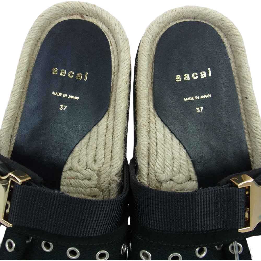 Sacai サカイ 20-05118 バックルベルト ビブラムソール フラット サンダル ブラック系 37【極上美品】【中古】