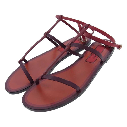 VALENTINO ヴァレンティノ GWS00574 GARAVANI ガラヴァーニ ベルトストラップ スタッズ フラット シューズ サンダル ワインレッド系 37【極上美品】【中古】