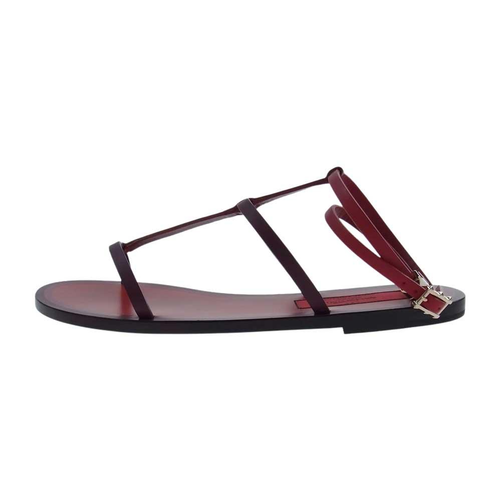 VALENTINO ヴァレンティノ GWS00574 GARAVANI ガラヴァーニ ベルトストラップ スタッズ フラット シューズ サンダル ワインレッド系 37【極上美品】【中古】
