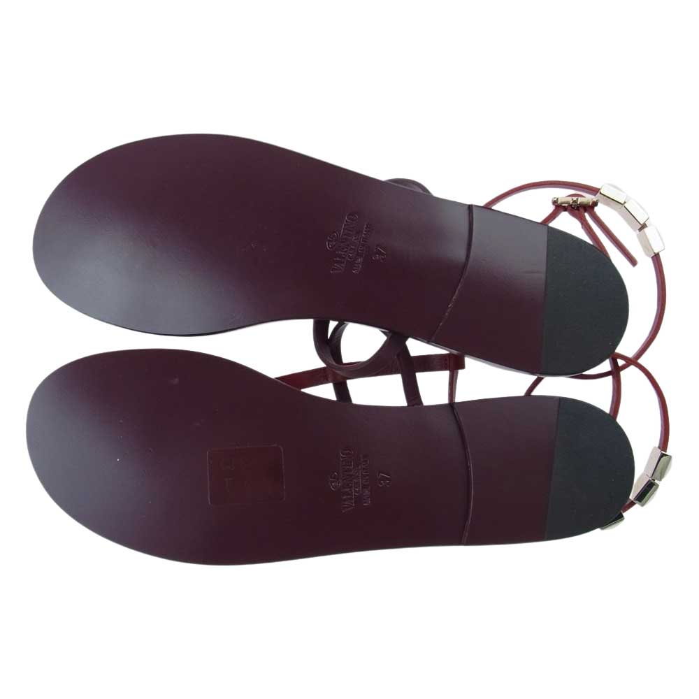 VALENTINO ヴァレンティノ GWS00574 GARAVANI ガラヴァーニ ベルトストラップ スタッズ フラット シューズ サンダル ワインレッド系 37【極上美品】【中古】
