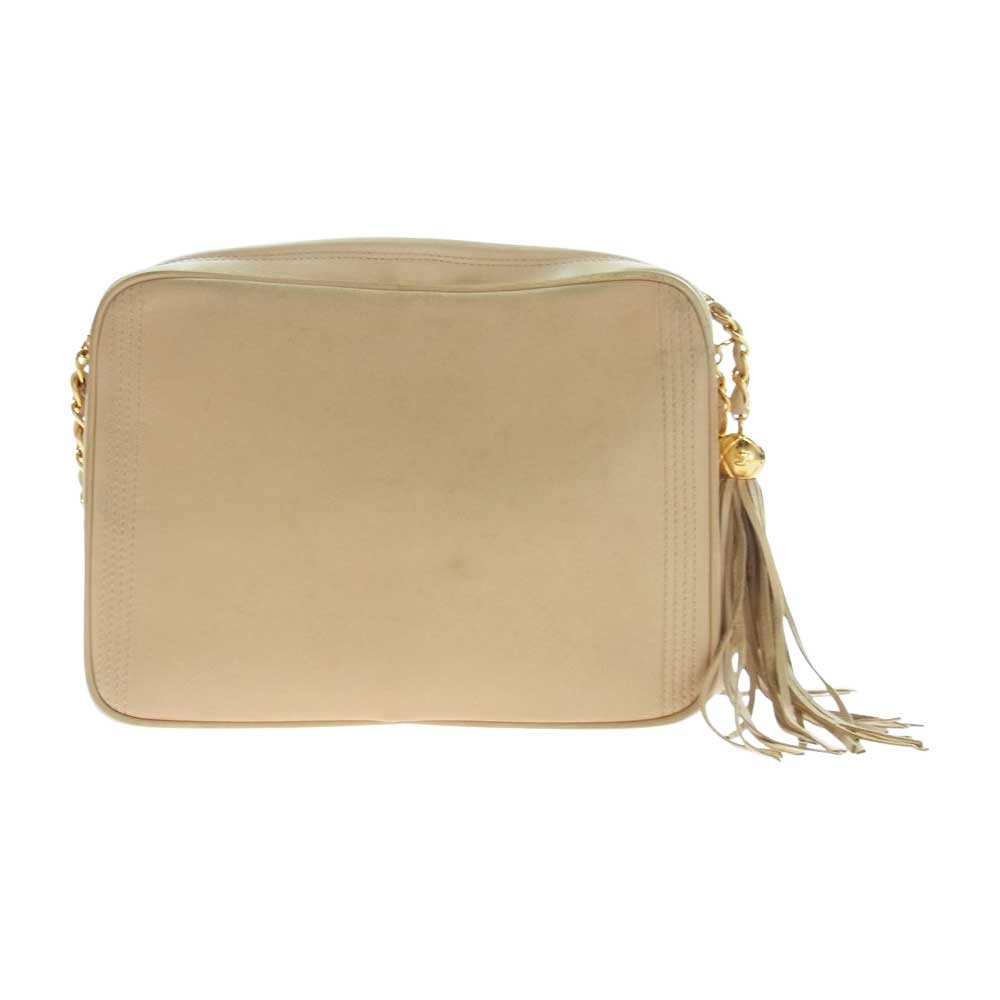 CHANEL シャネル 3番台 ラムスキン ゴールド金具 ココマーク フリンジ タッセル チェーン ショルダーバッグ ベージュ系【中古】