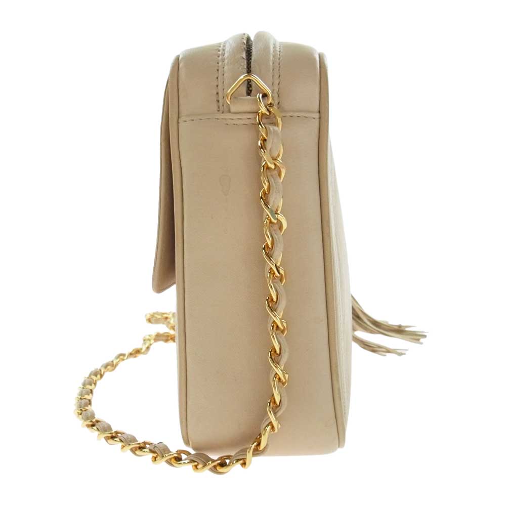 CHANEL シャネル 3番台 ラムスキン ゴールド金具 ココマーク フリンジ タッセル チェーン ショルダーバッグ ベージュ系【中古】