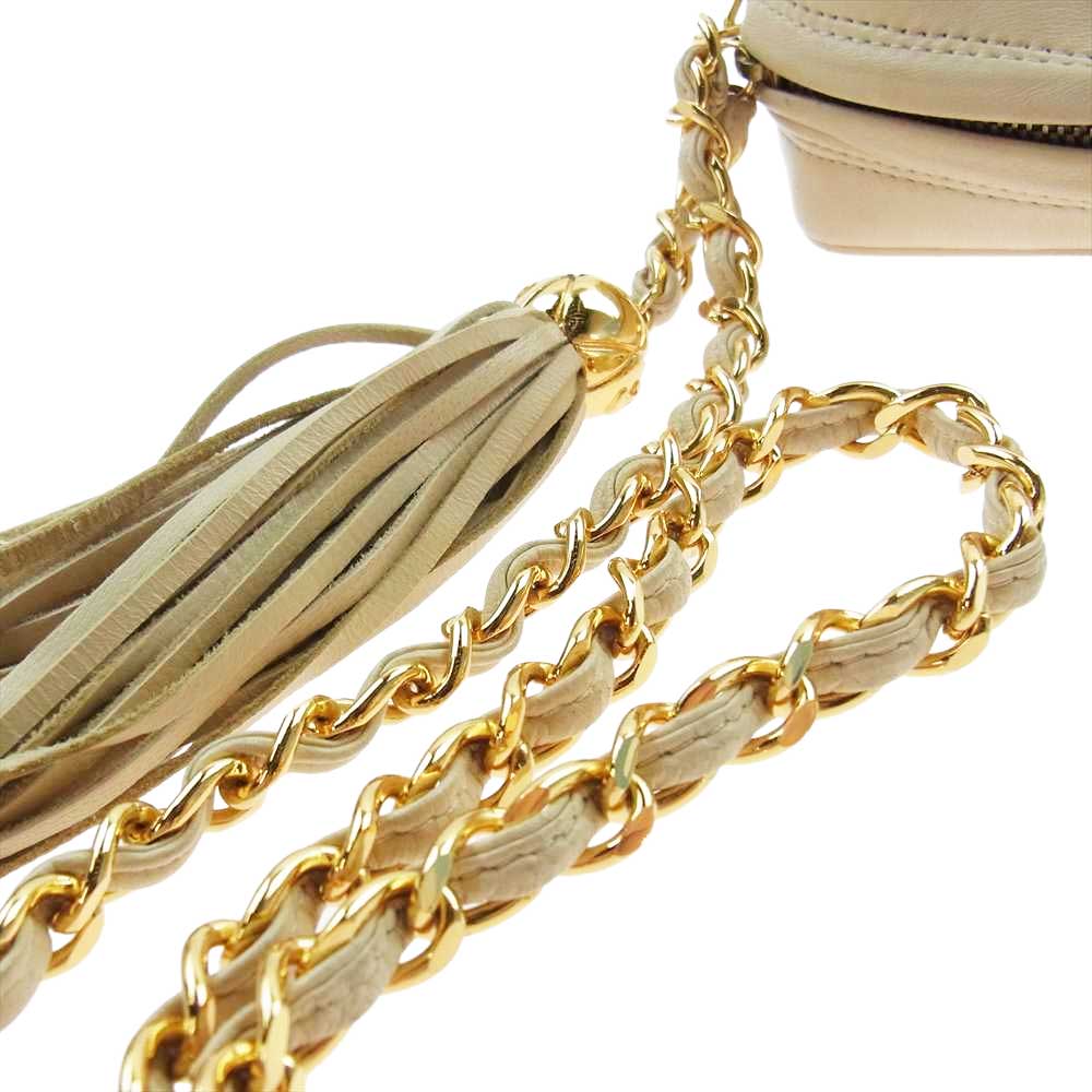 CHANEL シャネル 3番台 ラムスキン ゴールド金具 ココマーク フリンジ タッセル チェーン ショルダーバッグ ベージュ系【中古】