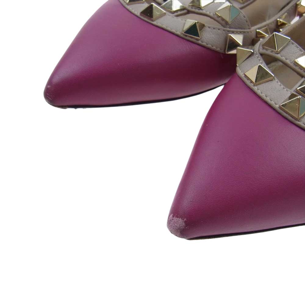 VALENTINO ヴァレンティノ バレンティーニ Tストラップ ロックスタッズ パンプス  パープル系 36【中古】
