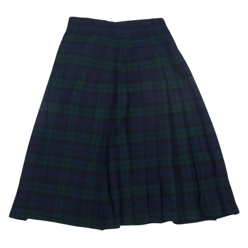 Aquascutum アクアスキュータム スコットランド製 ウール チェック ラップ プリーツ 巻き スカート  グリーン系 10【中古】