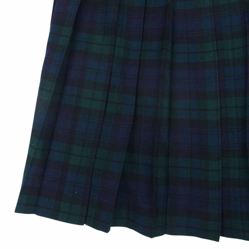 Aquascutum アクアスキュータム スコットランド製 ウール チェック ラップ プリーツ 巻き スカート  グリーン系 10【中古】