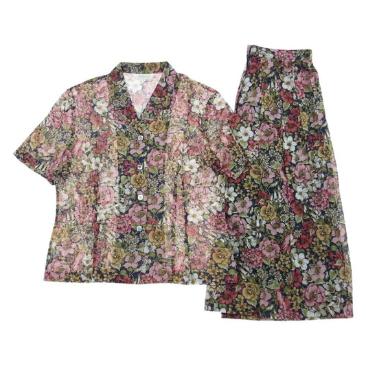 バーバリーズ フラワー 花柄 プリーツスカート シャツ 半袖 セットアップ レッド マルチカラー系【中古】