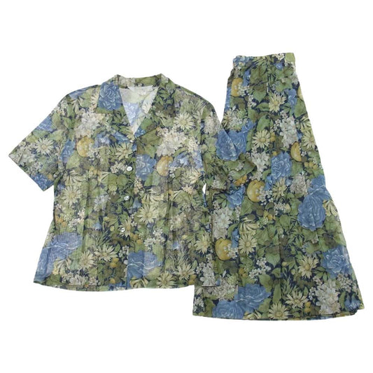 バーバリーズ フラワー 花柄 プリーツスカート シャツ 半袖 セットアップ グリーン マルチカラー系 11【中古】