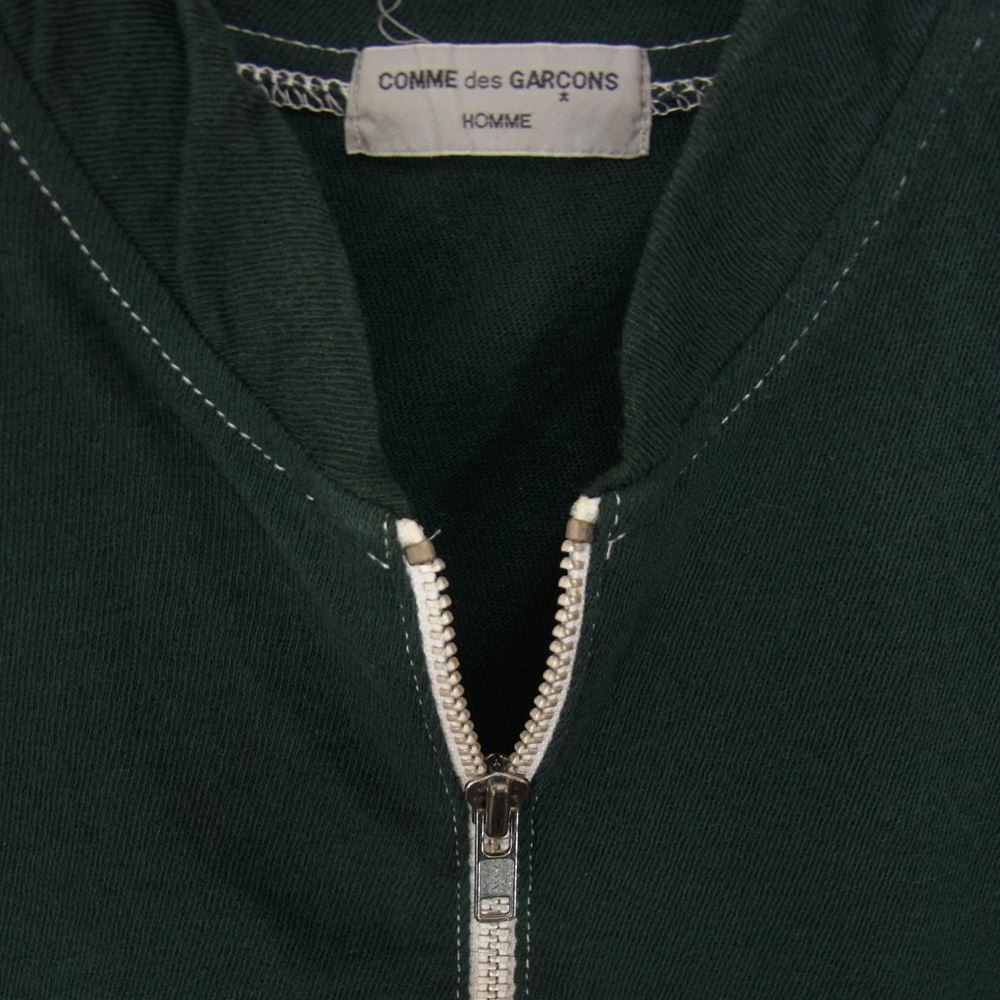 COMME des GARCONS HOMME コムデギャルソンオム AD1999 HT-020160 90s ヴィンテージ 製品染め オーバーロック アウトシーム リネン混 ハーフジップ カットソー グリーン系 サイズ表記無【中古】