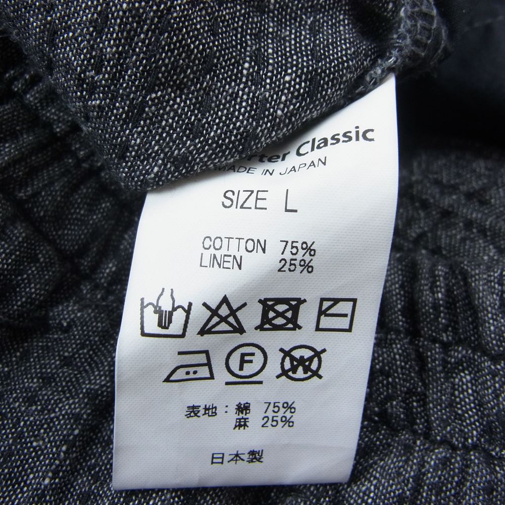 PORTER CLASSIC ポータークラシック SASHIKO LINEN PREMIUM PEACE PANTS 刺し子 リネン プレミアム ピース パンツ ブラック系 L【中古】