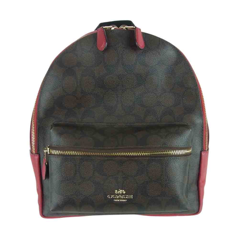 COACH コーチ H1922-F32200 チャーリー シグネチャー ミディアム リュック バックパック カンボジア製 レッド系 ブラウン系【中古】
