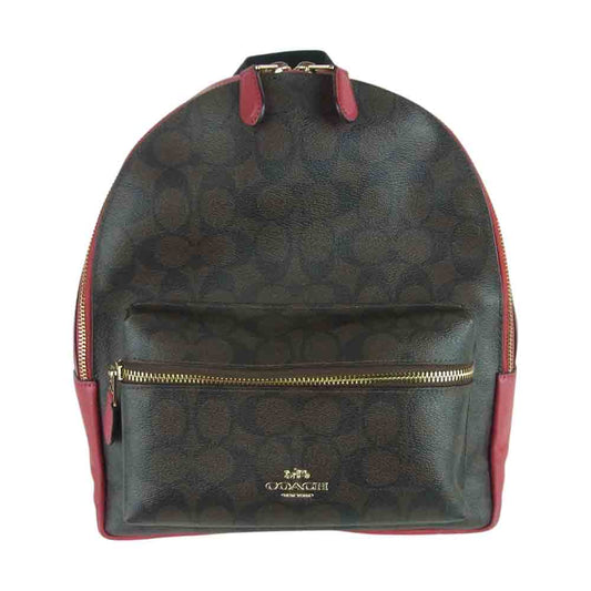 COACH コーチ H1922-F32200 チャーリー シグネチャー ミディアム リュック バックパック カンボジア製 レッド系 ブラウン系【中古】