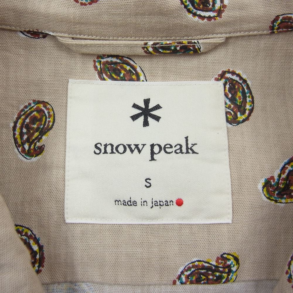 snowpeak スノーピーク SH-21SU101 Organic Cotton Poplin Shirt 総柄 ペイズリー プリント 半袖シャツ ベージュ系 S【新古品】【未使用】【中古】